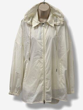 Moncler Women's White Overshirt Detachable Hood Logo Windbreaker Jacket Size 44